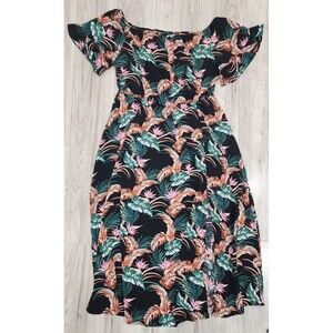Shein Curve Tropical Print Off Shoulder A-line Women's Plus Dress Size 3XL